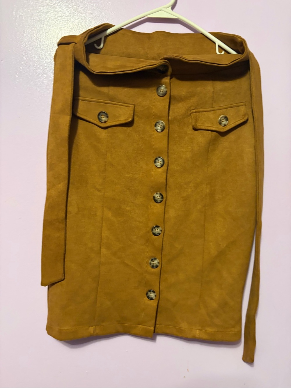 High-Waist Button-Front Pencil Skirt with Self-Tie Belt in Camel